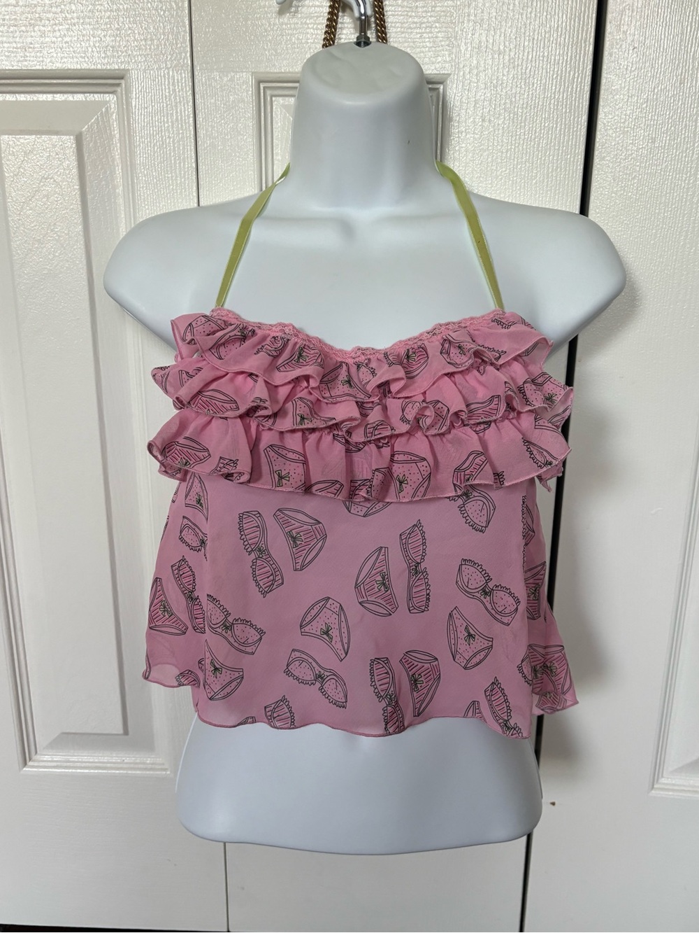 Y2k Victoria’s secret pink ruffle halter baby pink top small